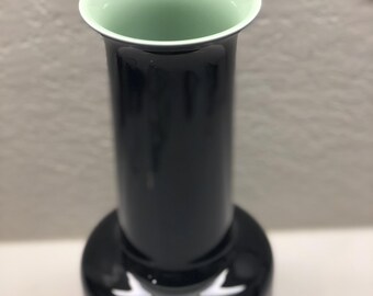Handblown vintage art glass black green colour vase