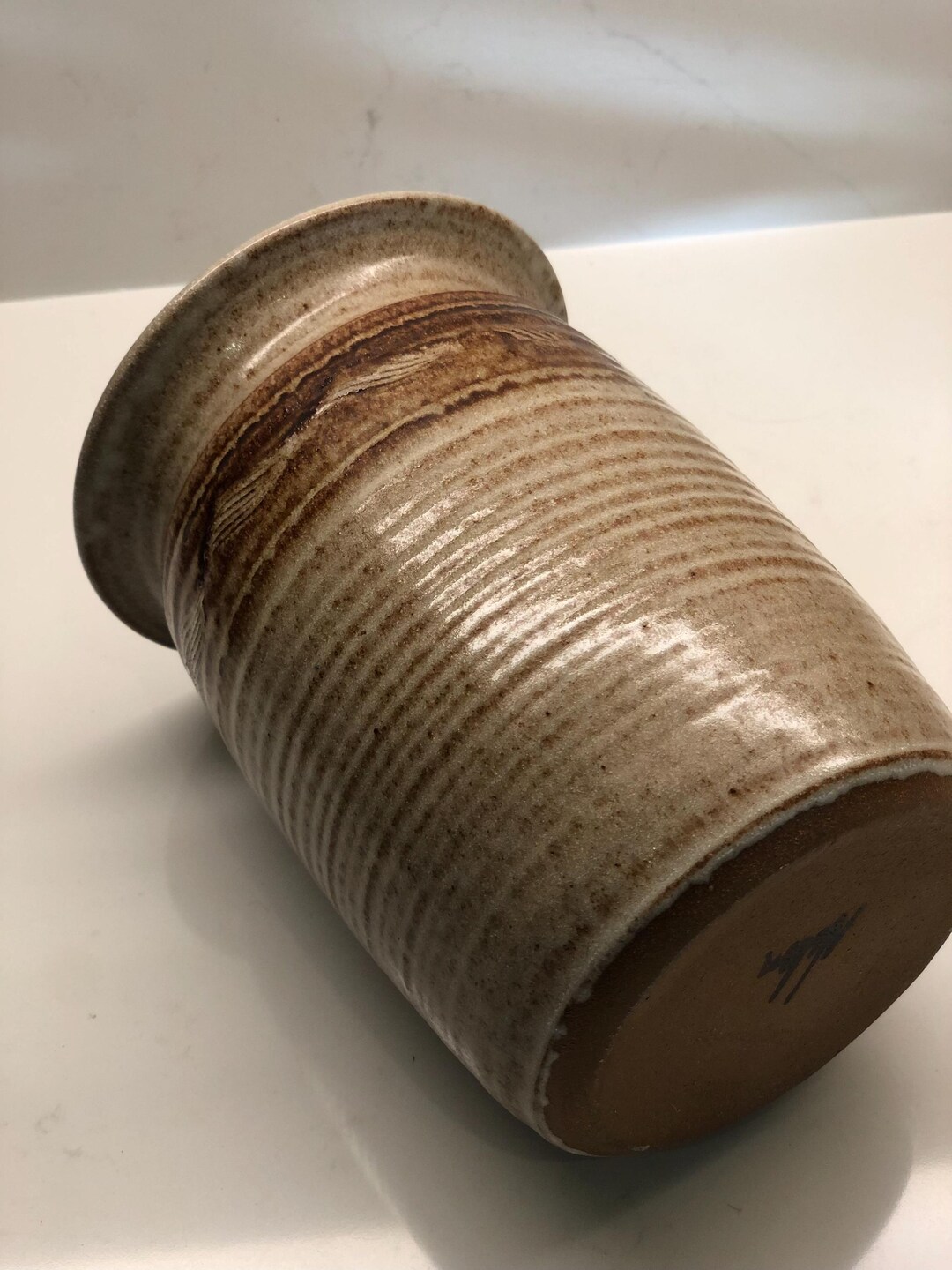Vintage Studio Art Pottery Textured Stoneware Vase Crock Signed Ribbed ...