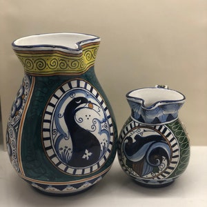 Bottega Gatti faenza Ceramics Pitchers Pair Hand Painted Italy ceramics rare