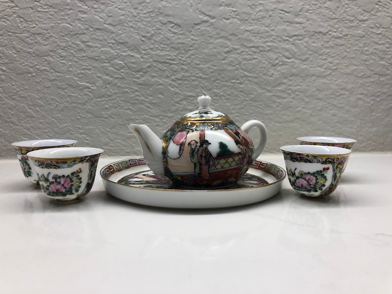 Antique Chinese Tea Set Hand Painted Porcelain Miniature Set Etsy