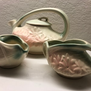 vintage 1940 McCoy  pottery daisy tapot sugar bowl creamer