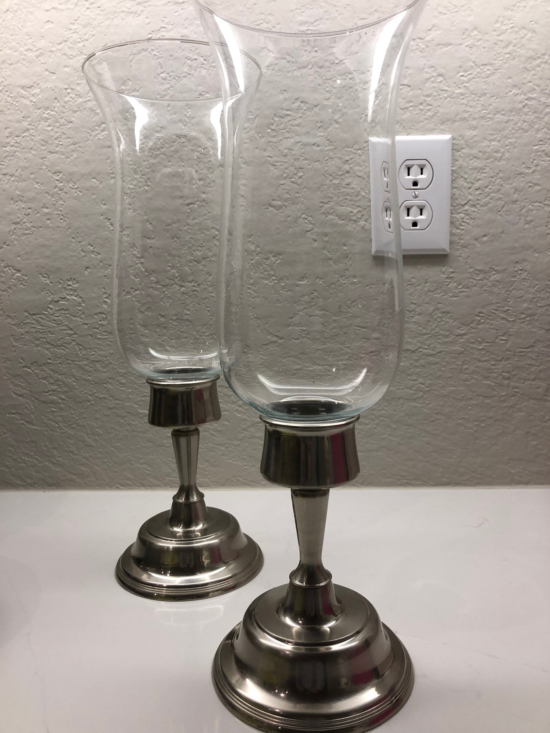 Vintage Heavy Candlestick Hurricane Glass Candle Holder Etsy