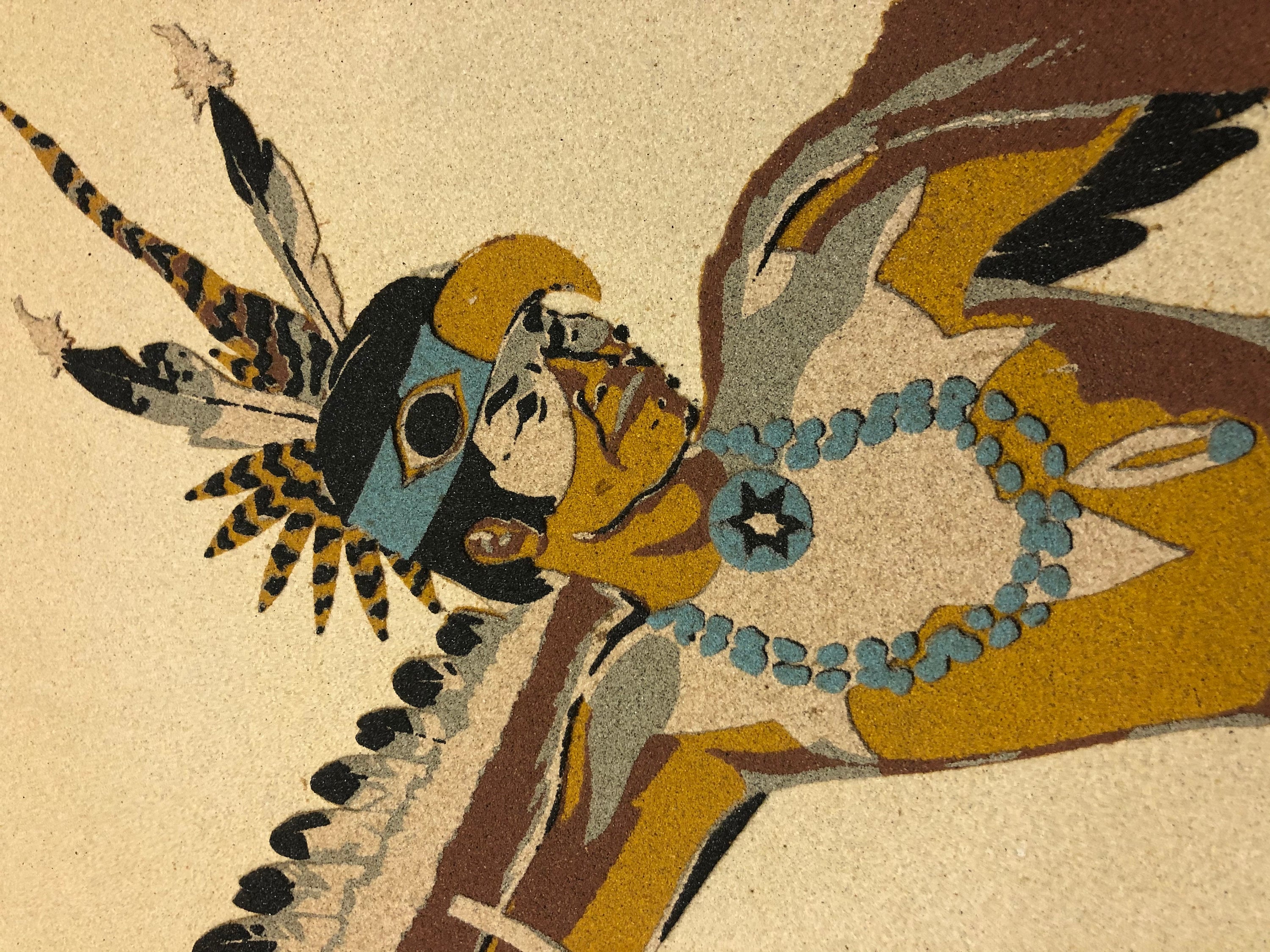 ネイティブアメリカン 砂画 ネイティブアメリカンの砂絵、イーグルダンス、署名 R. ジョンソン