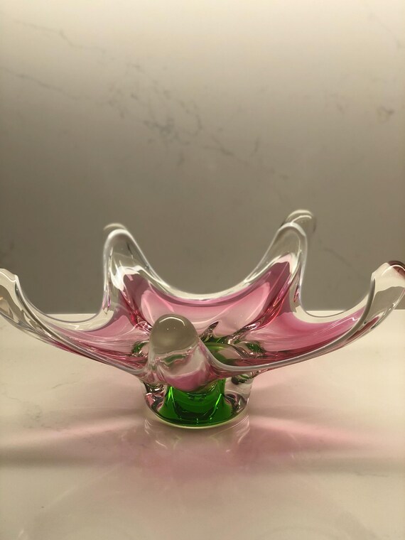 チェコスロバキア　Bohemia Glass 四つ葉型クリスタルトレイ Vintage Czech Bohemian Chribska Art Glass Bowl Josef Hospodka Bowl