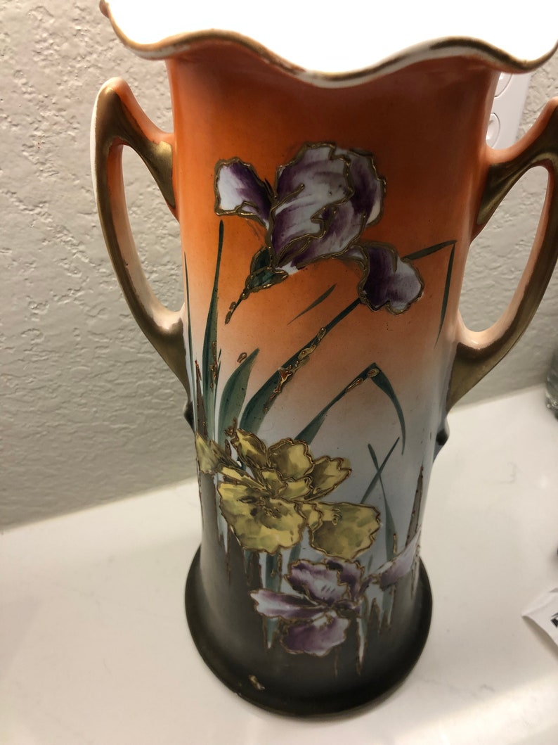 Royal Nippon Nishiki Hand Painted Floral Vase Gold Moriage Etsy
