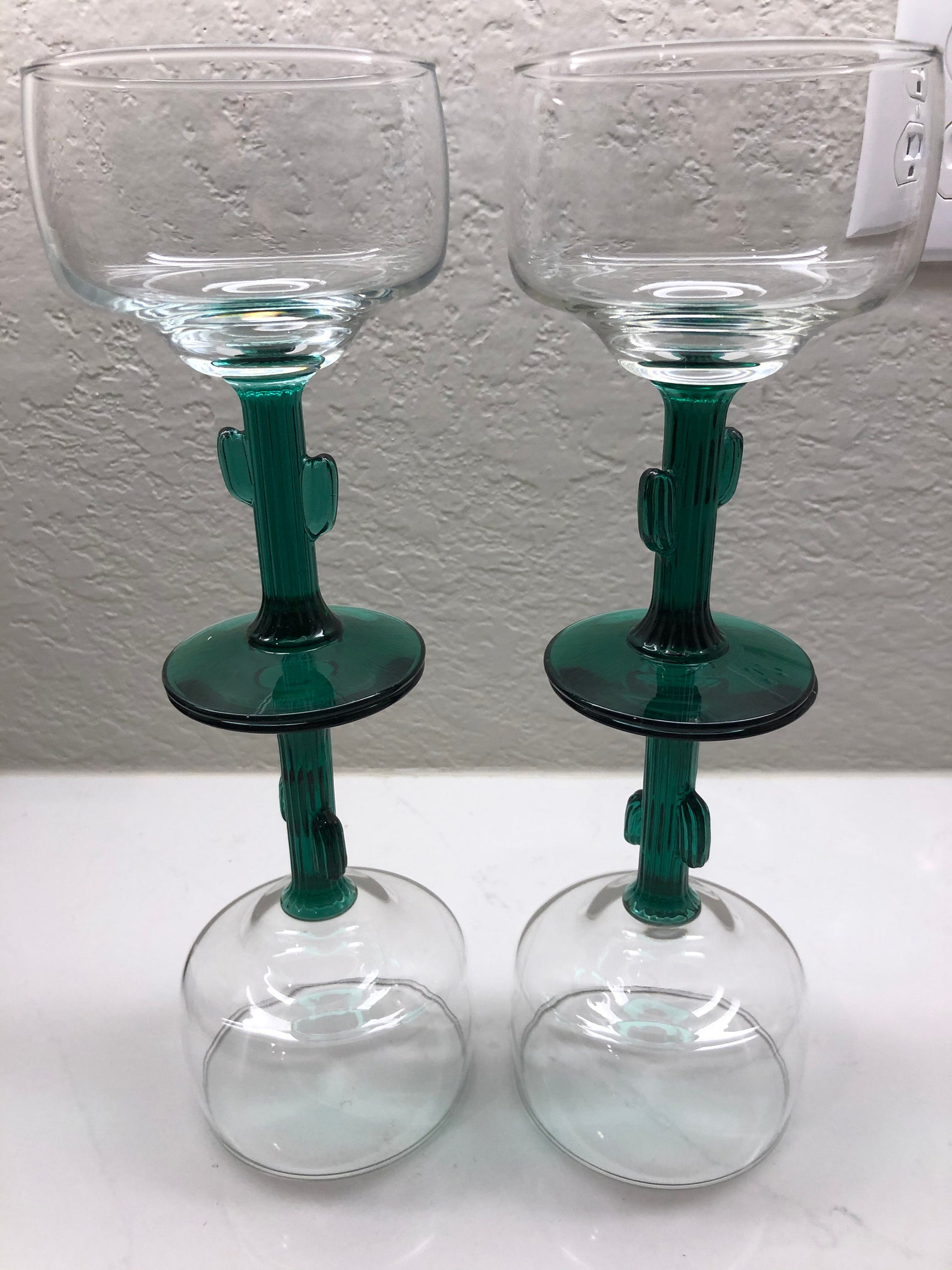 4 Cactus Stem Margarita Glasses Green Stem Clear Top Etsy UK