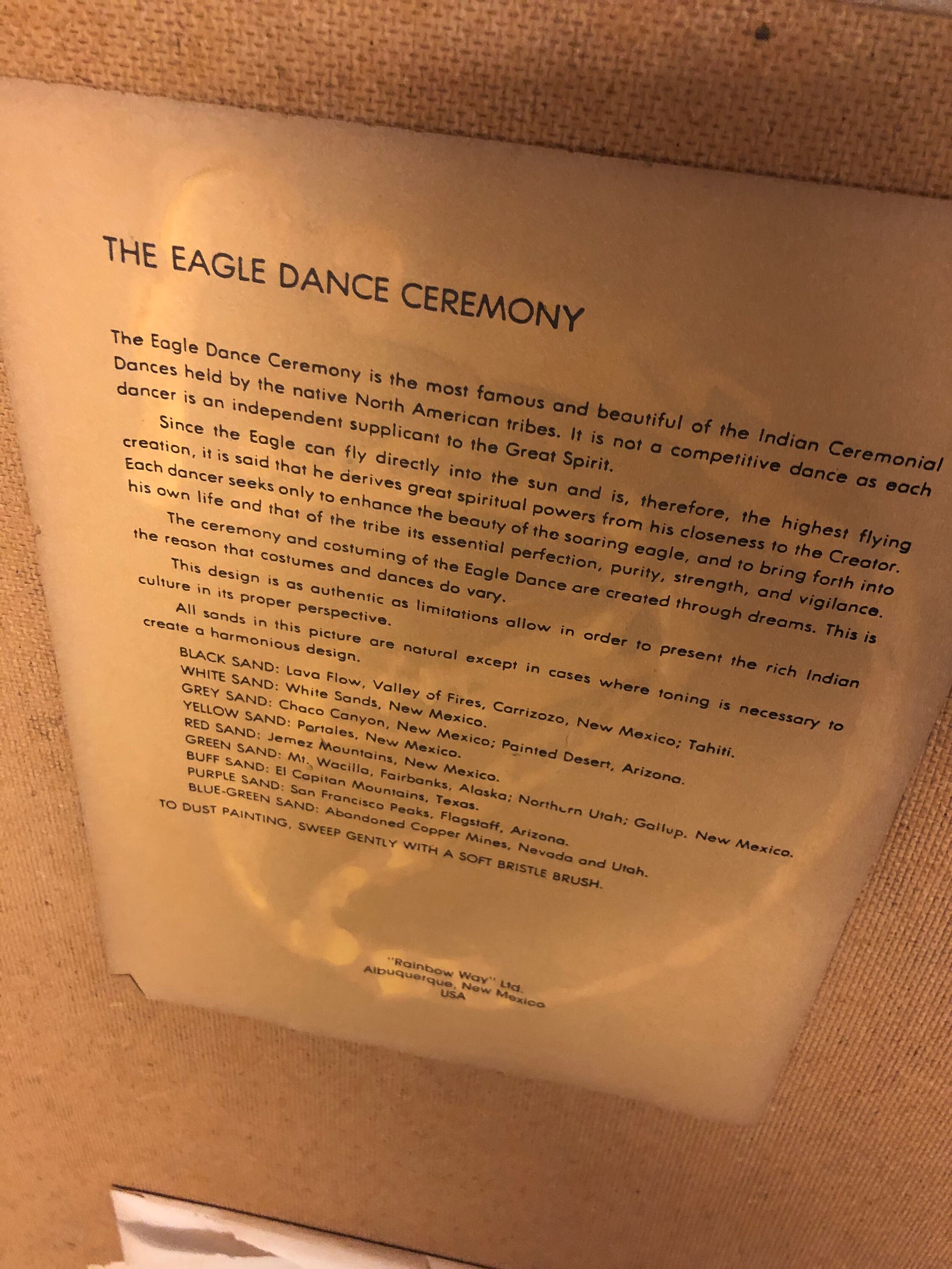 ネイティブアメリカンの砂絵、イーグルダンス、署名 R. ジョンソン