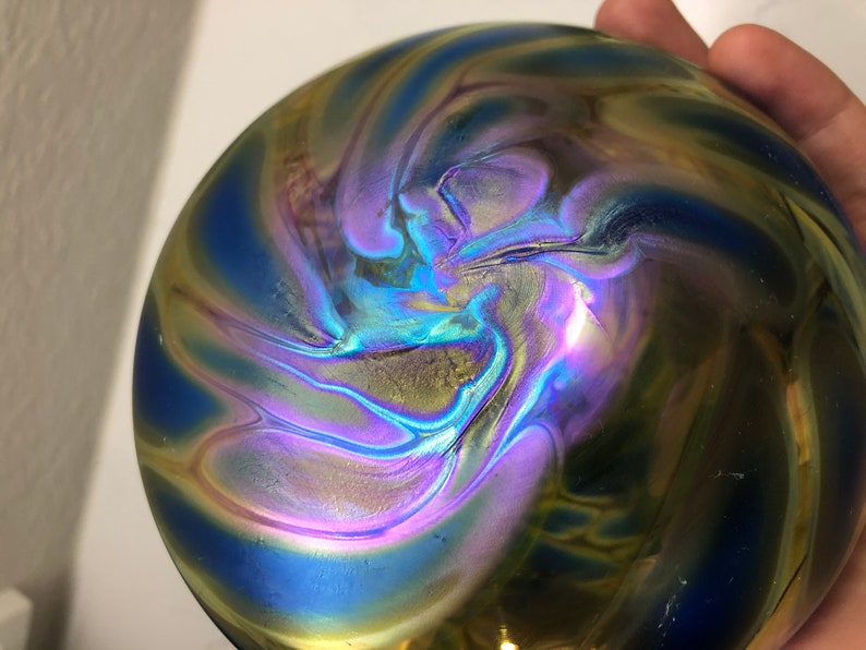 Vintage Oil Lamp Iridescent Art Glass Incense Burner Round Etsy Australia