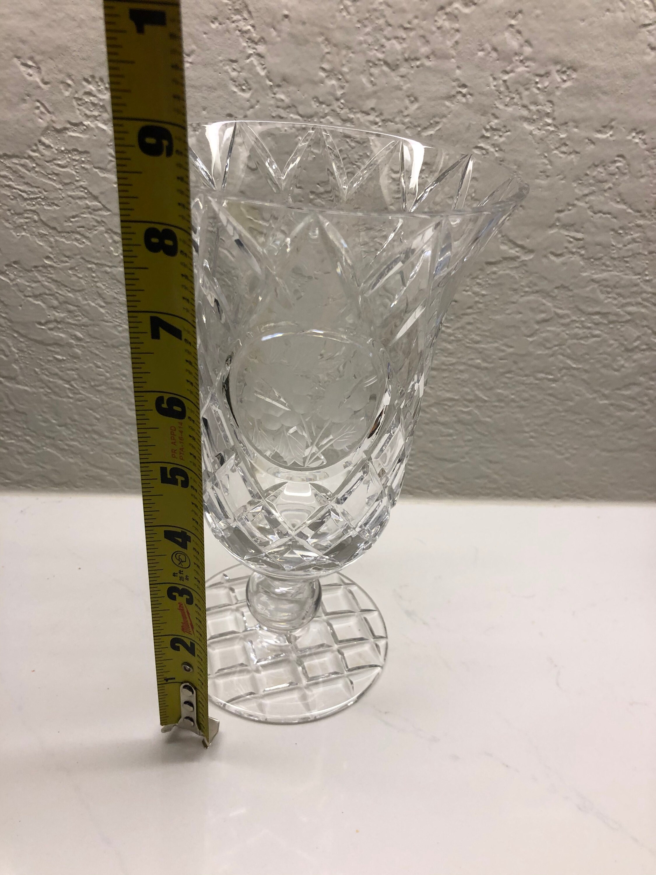 Vintage Footed Crystal Vase Clear Glass Frosted Flowers Etsy UK