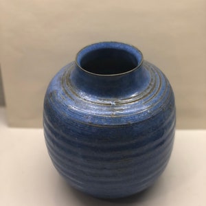 Vintage Japanese ceramic studio pottery vase blue signed handmade