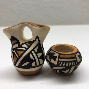 Vintage RC Jemez New Mexico Pueblo Miniatur Keramik Hochzeit Vasenpaar