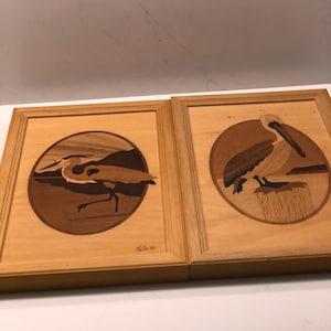 Jeff Nelson Hudson River Inlay Wood Marquetry Art Pelican  Heron Pai Handcrafted