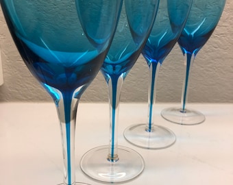 ブルーステムワイングラス - ツイストステム、クリアボウル（4個セット