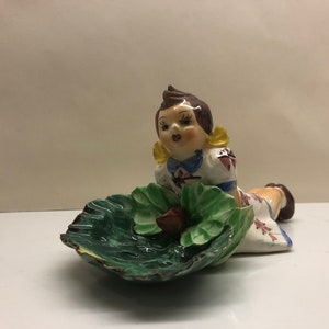 Hand Painted Italian Ceramic Girl With Flowers Figurines Applied Flowers