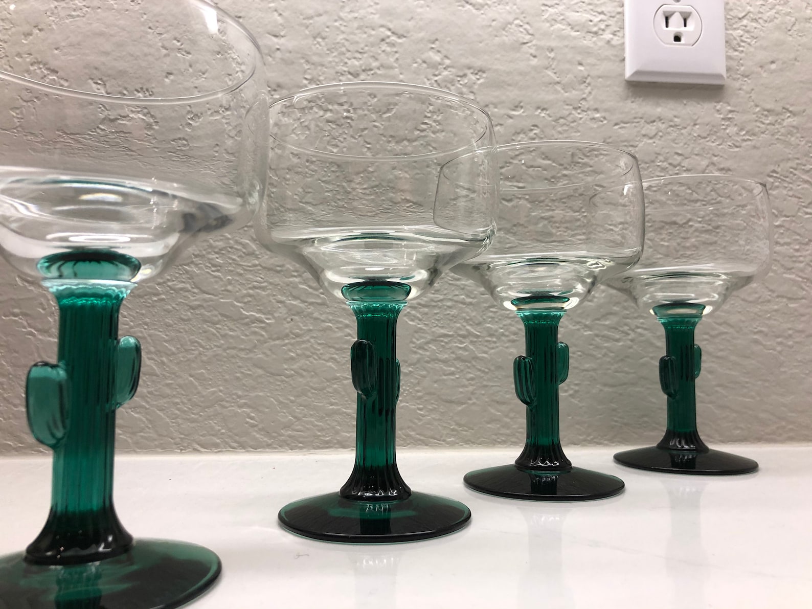 4 Cactus Stem Margarita Glasses Green Stem Clear Top Etsy UK