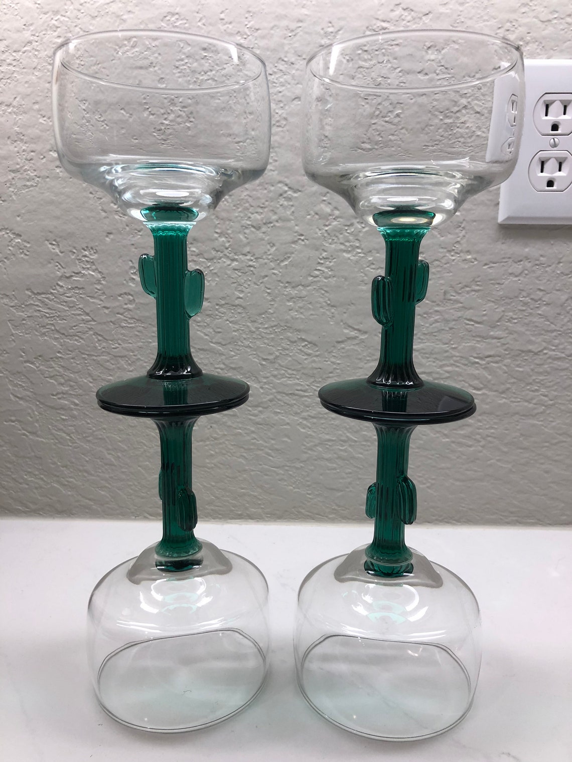 4 Cactus Stem Margarita Glasses Green Stem Clear Top Etsy UK