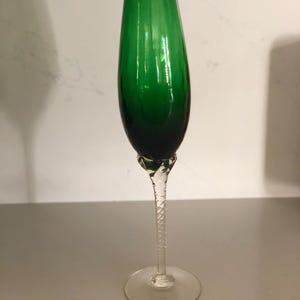 Vtg Empoli Green  Diamomd Optic Blown Art Glass Vase 14 &quot; MCM Footed