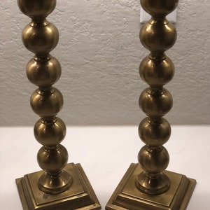 Vintage Solid Brass Pair Of 2 Candlesticks Bead Candle Holders Art Deco