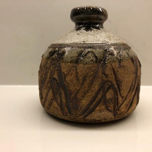 Vintage Mid-Century Modern Signed Ceramic Bud Vase With Brutalist Finish