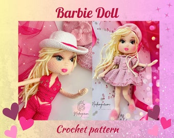 Muñeca Barbie, barbie amigurumi, barbie de ganchillo, patrón de ganchillo, muñeca linda, muñeca rosa