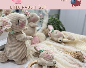 Crochet Bunny Pattern: Lina Rabbit Amigurumi Family (PDF Pattern)