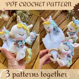 PATTERN ONLY: Unicorn Lovey | Unicorn Baby Security Blanket,Unicorn baby rattle | Unicorn amigurumi toy | PDF Tutorial in English,
