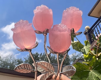 Handgeschnitzter rosa Rosenquarz-Blumen-Kristall: Wohnkultur Geschenk 1Stk