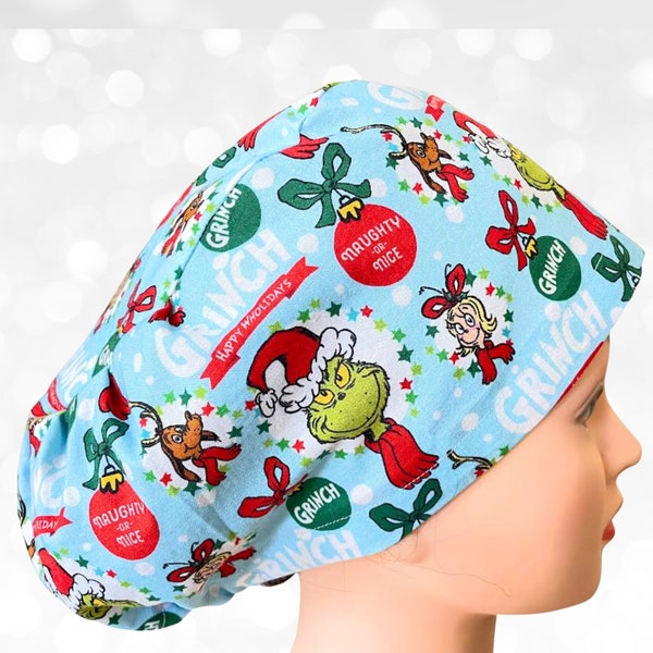 PREMIUM Christmas EURO Style Scrub Cap | Scrub Hats women| euro style surgical| scrub cap|  Grinch