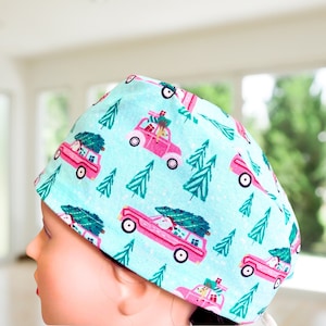 Christmas Pink Truck Scrub Cap: Modern Unisex Surgical Hat