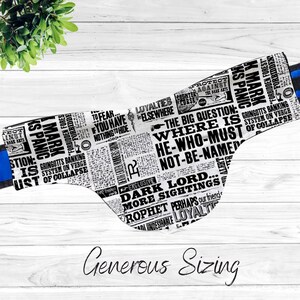May include: Black and white fabric with a newspaper print design featuring the text "The Big Question: Where is He-Who-Must-Not-Be-Named?" and "Dark Lord... More Sightings".