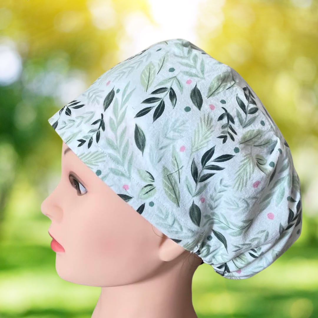 EURO Style Scrub Cap Olive Branches Scrub Hats Women Euro Style