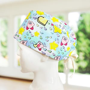 Kirby Kawaii Scrub Cap: Modern Nurse Hat, Ponytail Option