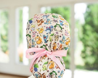 Anime Poke Bone  or Teal~ Ponytail or Euro Scrub Cap: Surgical Hat, OR, CNA, RN, Gift