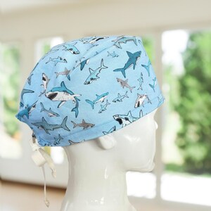 Shark Print Scrub Cap, USA Made, Unisex