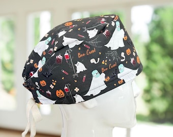 Boo Crew Halloween~ Scrub Cap, Modern or Ponytail Nurse Hat, CNA, MD, Tech, Gift