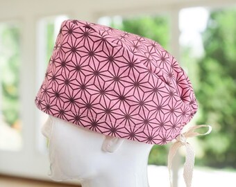 Japanese Kimono Inspired~ Cotton Scrub Cap with Tie Back Unisex Surgical Scrub Cap, Healthcare, Tech, CNA, MD, RN, Vet, Gift