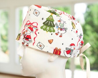 Christmas Goose~ Modern, Euro or Pony Scrub Cap, Modern Nurse Hat, CNA, MD, Tech, Gift