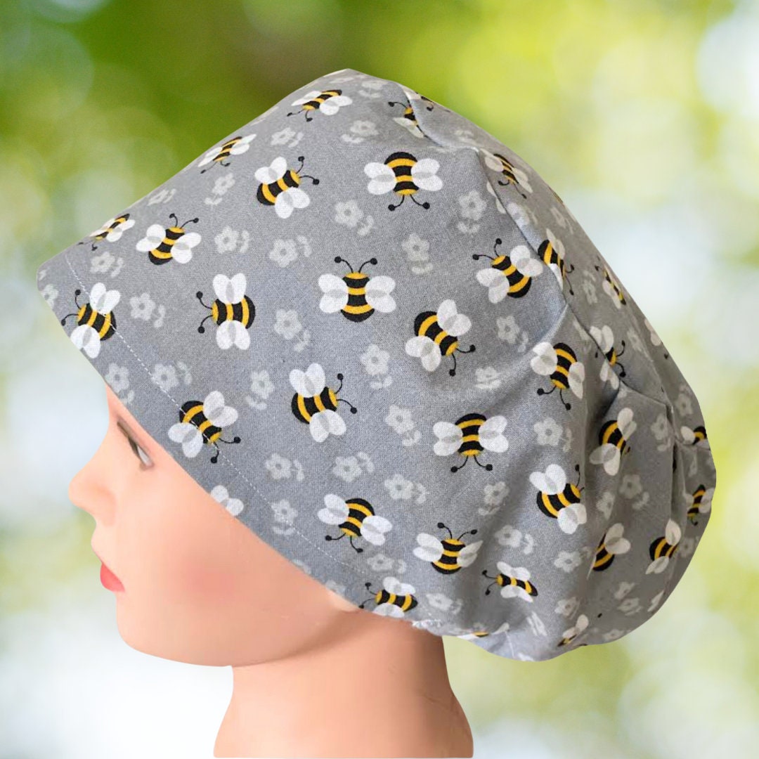 PREMIUM EURO Style Scrub Cap Sweet Bees Scrub Hats Women Euro Style