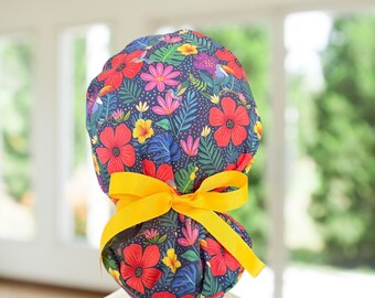 Tropical Birds ~ Ponytail Scrub Cap, Surgical Hat. CNA, OR, Tech, Vet, RN, Gift