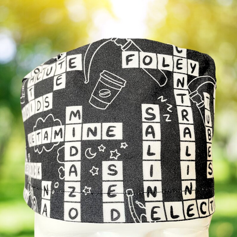 Anesthesia Crossword PREMIUM Scrub Cap Unisex Nurse Cap Scrub Hat OR