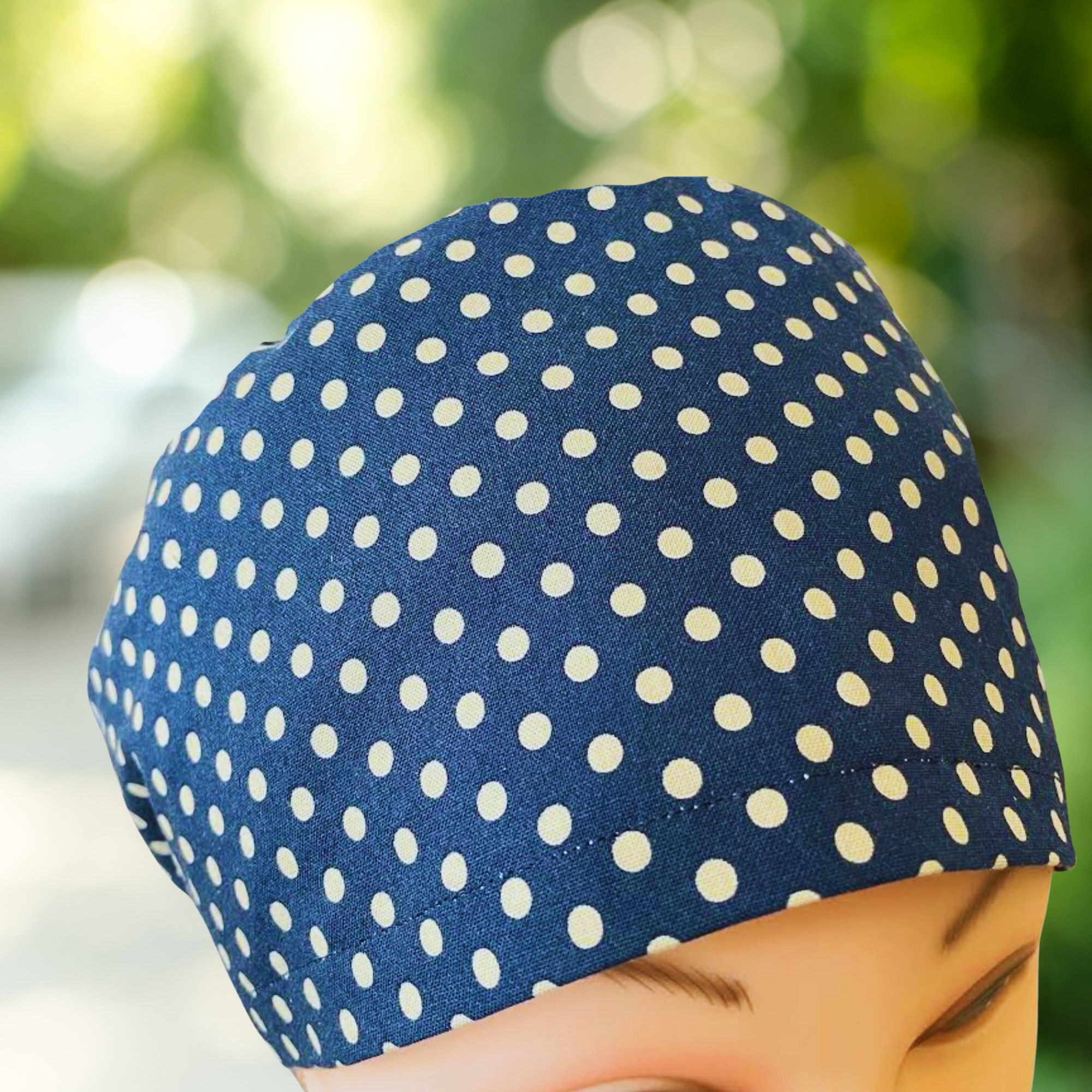 EURO Style Scrub Cap Navy Beige Dots Scrub Hats Women Euro Style