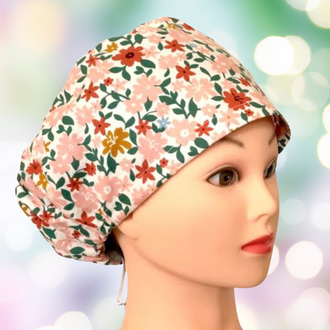 Floral EURO Surgical Cap Scrub Cap Mens Scrub Cap Nurse Cap Womens