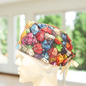 D20 Dice Print Scrub Hat, Unisex Surgical Cap, Vet, RN, Md, Gift.