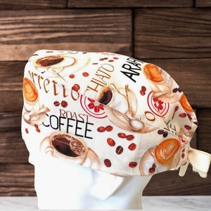Coffee Print Scrub Cap: Unisex Cotton Nurse Hat