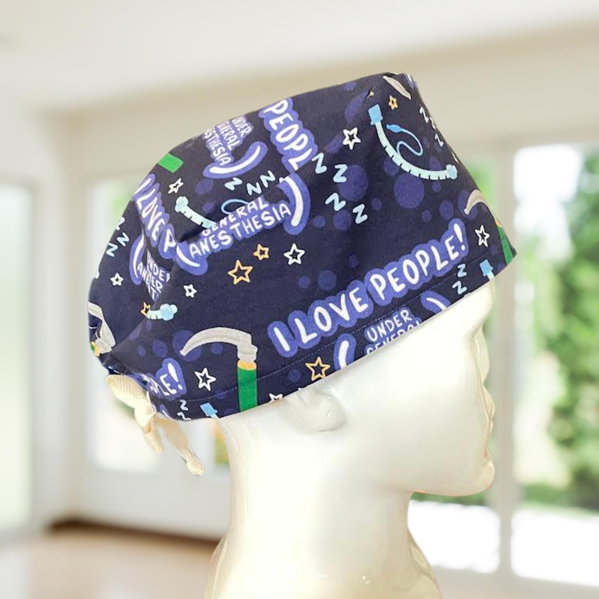 I Love People Under Anesthesia Scrub Cap: Modern Unisex Cotton Nurse ...