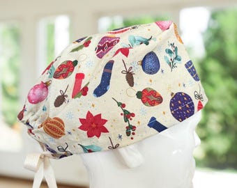 Vintage Ornaments Scrub Cap~ Modern, Euro or Pony Scrub Cap, Modern Nurse Hat, CNA, MD, Tech, Gift