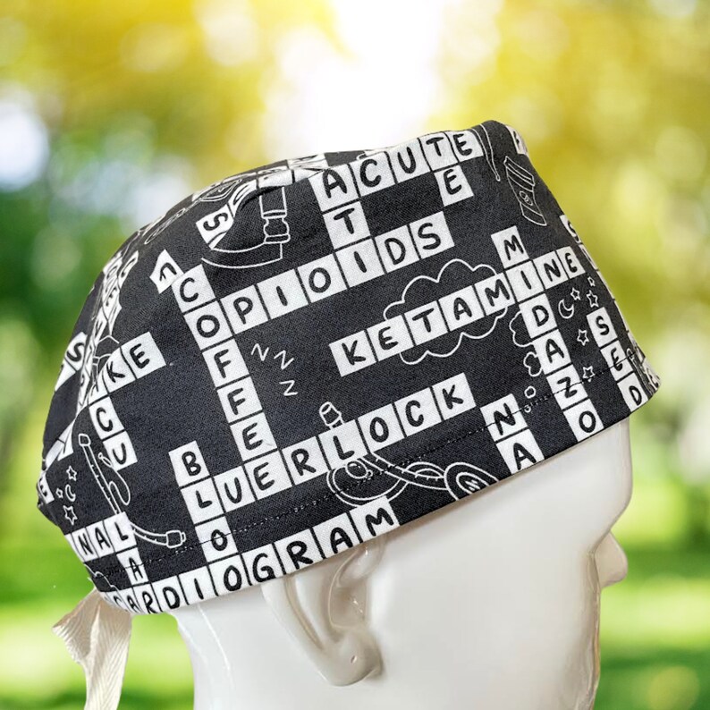 Anesthesia Crossword PREMIUM Scrub Cap Unisex Nurse Cap Scrub Hat OR