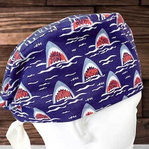 PREMIUM Shark Danger~ Modern Scrub Cap, Nurse Cap, Scrub Hat, OR Scrub Cap, CRNA, Surgical Cap, Tech, Vet, Gift