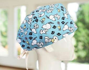 Cartoon Blue Peanuts  Scrub Cap: Unisex Cotton Nurse Hat, CNA,Tech, MD, Gift