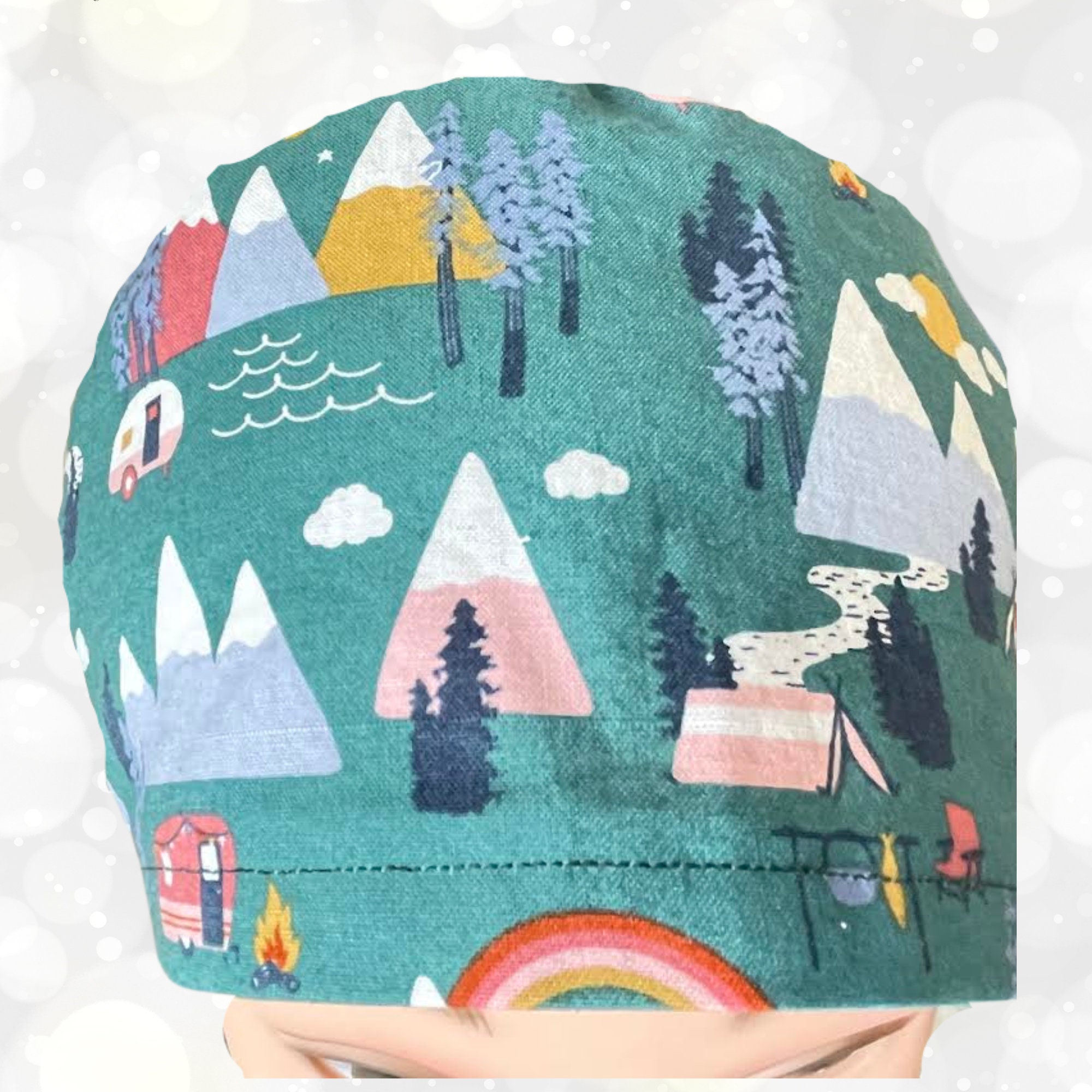 EURO Style Scrub Cap Campers & Mountains Scrub Hats Women Euro Style